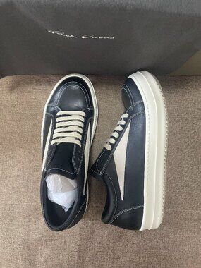 Rick Owens Black Leather Low-Top Sneakers